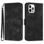 For iPhone 12 / 12 Pro Line Pattern Skin Feel Leather Phone Case(Black)