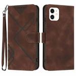 For iPhone 11 Line Pattern Skin Feel Leather Phone Case(Coffee)