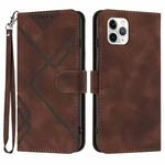 For iPhone 11 Pro Line Pattern Skin Feel Leather Phone Case(Coffee)