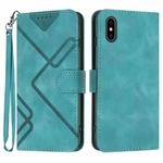 For iPhone XS Max Line Pattern Skin Feel Leather Phone Case(Light Blue)