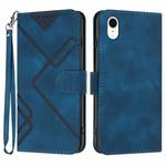 For iPhone XR Line Pattern Skin Feel Leather Phone Case(Royal Blue)
