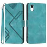 For iPhone XR Line Pattern Skin Feel Leather Phone Case(Light Blue)