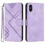 For iPhone X / XS Line Pattern Skin Feel Leather Phone Case(Light Purple)