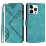 For iPhone 16 Pro Max Line Pattern Skin Feel Leather Phone Case(Light Blue)