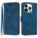 For iPhone 16 Pro Line Pattern Skin Feel Leather Phone Case(Royal Blue)