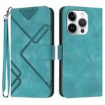 For iPhone 16 Pro Line Pattern Skin Feel Leather Phone Case(Light Blue)