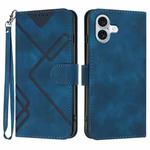 For iPhone 16 Plus Line Pattern Skin Feel Leather Phone Case(Royal Blue)