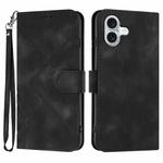 For iPhone 16 Plus Line Pattern Skin Feel Leather Phone Case(Black)