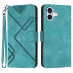 For iPhone 16 Plus Line Pattern Skin Feel Leather Phone Case(Light Blue)