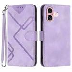 For iPhone 16 Line Pattern Skin Feel Leather Phone Case(Light Purple)