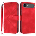 For iPhone 17 Air Line Pattern Skin Feel Leather Phone Case(Red)