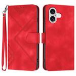 For iPhone 17 Line Pattern Skin Feel Leather Phone Case(Red)