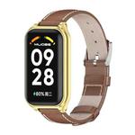 For Redmi Band 2 Mijobs Metal Shell Genuine Leather Watch Band(Brown Gold)