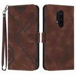 For OnePlus 8 Pro Line Pattern Skin Feel Leather Phone Case(Coffee)