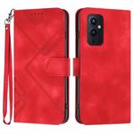 For OnePlus 9 Line Pattern Skin Feel Leather Phone Case(Red)