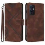 For OnePlus 9 Line Pattern Skin Feel Leather Phone Case(Coffee)