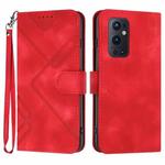 For OnePlus 9 Pro Line Pattern Skin Feel Leather Phone Case(Red)