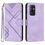 For OnePlus 9 Pro Line Pattern Skin Feel Leather Phone Case(Light Purple)