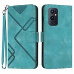 For OnePlus 9 Pro Line Pattern Skin Feel Leather Phone Case(Light Blue)