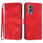 For OnePlus Nord 2 5G Line Pattern Skin Feel Leather Phone Case(Red)