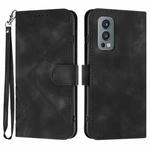 For OnePlus Nord 2 5G Line Pattern Skin Feel Leather Phone Case(Black)