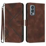 For OnePlus Nord 2 5G Line Pattern Skin Feel Leather Phone Case(Coffee)