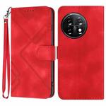 For OnePlus 11 Line Pattern Skin Feel Leather Phone Case(Red)