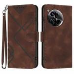 For OnePlus 12 Line Pattern Skin Feel Leather Phone Case(Coffee)
