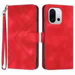 For OnePlus 13T Line Pattern Skin Feel Leather Phone Case(Red)