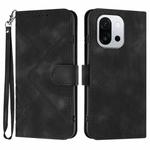 For OnePlus 13T Line Pattern Skin Feel Leather Phone Case(Black)