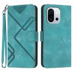 For OnePlus 13T Line Pattern Skin Feel Leather Phone Case(Light Blue)