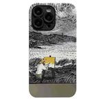 For iPhone 14 Pro Oil Painting Electroplating Leather Phone Case(Black and White Starry Sky)