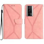 For Xiaomi POCO F5 Pro 5G Stitching Embossed Leather Phone Case(Pink)