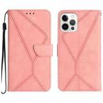 For iPhone 12 / 12 Pro Stitching Embossed Leather Phone Case(Pink)