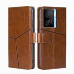For vivo iQOO Z7x Geometric Stitching Leather Phone Case(Light Brown)