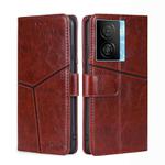 For vivo iQOO Z7x Geometric Stitching Leather Phone Case(Dark Brown)