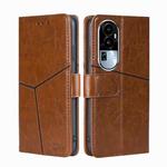 For OPPO Reno10 5G Geometric Stitching Leather Phone Case(Light Brown)