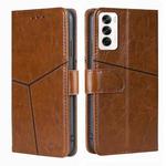 For OPPO Reno12 5G Global Geometric Stitching Leather Phone Case(Light Brown)