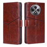For OPPO Reno12 F 5G Geometric Stitching Leather Phone Case(Dark Brown)