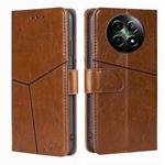 For Realme 12 5G Geometric Stitching Leather Phone Case(Light Brown)
