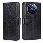 For Realme 12 Pro 5G Geometric Stitching Leather Phone Case(Black)