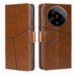 For Xiaomi 14 Ultra 5G Geometric Stitching Leather Phone Case(Light Brown)