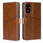 For Honor 200 Pro 5G Geometric Stitching Leather Phone Case(Light Brown)