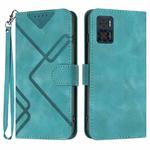 For Motorola Moto E22 Line Pattern Skin Feel Leather Phone Case(Light Blue)