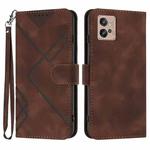 For Motorola Moto G32 Line Pattern Skin Feel Leather Phone Case(Coffee)