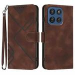 For Motorola Edge 60 Line Pattern Skin Feel Leather Phone Case(Coffee)