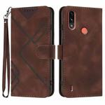 For Motorola Moto E7 Power Line Pattern Skin Feel Leather Phone Case(Coffee)