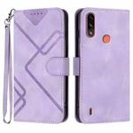 For Motorola Moto E7 Power Line Pattern Skin Feel Leather Phone Case(Light Purple)