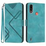 For Motorola Moto E7 Power Line Pattern Skin Feel Leather Phone Case(Light Blue)