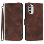 For Motorola Moto G52 Line Pattern Skin Feel Leather Phone Case(Coffee)
